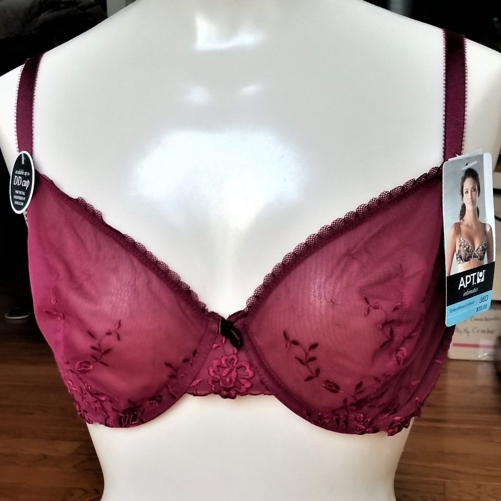 APT 9 Bra Embroidered Unlined With Wire 36D NWT